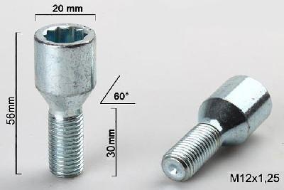M12x1,25, Wielbout conisch inbus, Draadlengte 32mm, 20mm kopdiameter