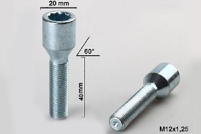 M12x1,25, Wielbout conisch inbus, Draadlengte 40mm, 20mm kopdiameter