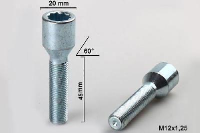 M12x1,25, Wielbout conisch inbus, Draadlengte 45mm, 20mm kopdiameter