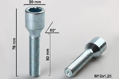 M12x1,25, Wielbout conisch inbus, Draadlengte 52mm, 20mm kopdiameter