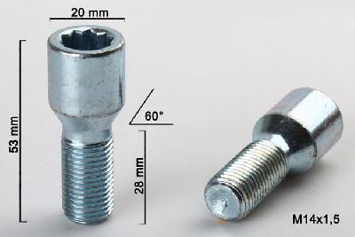 M14x1,5, Wielbout conisch inbus, Draadlengte 56mm, 20mm kopdiameter