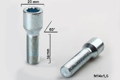 M14x1,5, Wielbout conisch inbus, Draadlengte 38mm, 20mm kopdiameter
