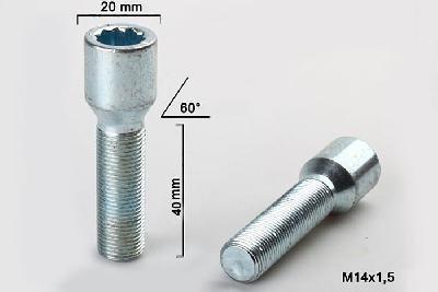 M14x1,5, Wielbout conisch inbus, Draadlengte 40mm, 20mm kopdiameter