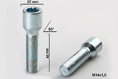 M14x1,5, Wielbout conisch inbus, Draadlengte 45mm, 20mm kopdiameter