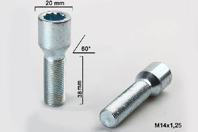 M14x1,25, Wielbout conisch inbus, Draadlengte 38mm, 20mm kopdiameter
