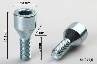 M12x1,5, Wielbout conisch inbus, Draadlengte 24mm, 23mm kopdiameter