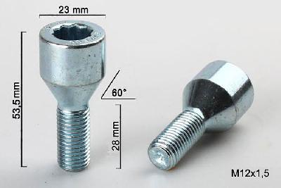 M12x1,5, Wielbout conisch inbus, Draadlengte 28mm, 23mm kopdiameter