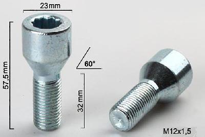 M12x1,5, Wielbout conisch inbus, Draadlengte 32mm, 23mm kopdiameter