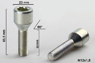 M12x1,5, Wielbout conisch inbus, Draadlengte 35mm, 23mm kopdiameter