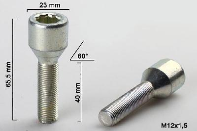 M12x1,5, Wielbout conisch inbus, Draadlengte 40mm, 23mm kopdiameter