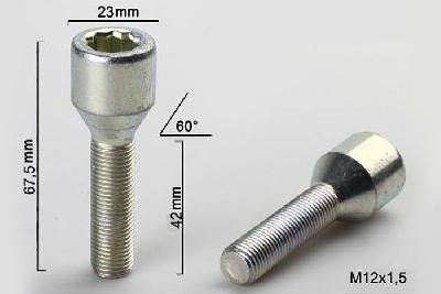 M12x1,5, Wielbout conisch inbus, Draadlengte 42mm, 23mm kopdiameter