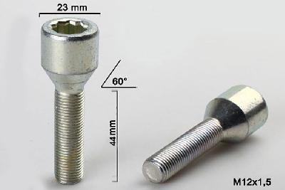 M12x1,5, Wielbout conisch inbus, Draadlengte 44mm, 23mm kopdiameter