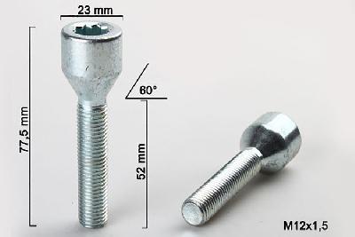 M12x1,5, Wielbout conisch inbus, Draadlengte 52mm, 23mm kopdiameter
