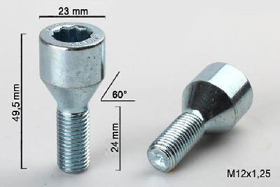 M12x1,25, Wielbout conisch inbus, Draadlengte 24mm, 23mm kopdiameter