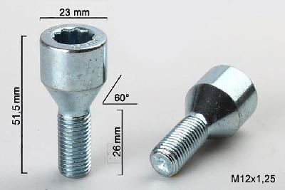M12x1,25, Wielbout conisch inbus, Draadlengte 26mm, 23mm kopdiameter