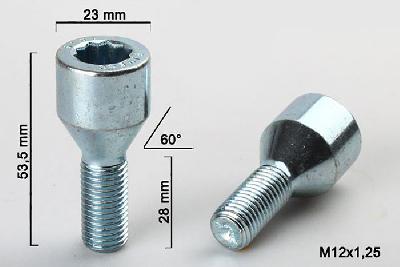 M12x1,25, Wielbout conisch inbus, Draadlengte 28mm, 23mm kopdiameter
