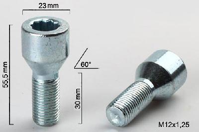 M12x1,25, Wielbout conisch inbus, Draadlengte 30mm, 23mm kopdiameter