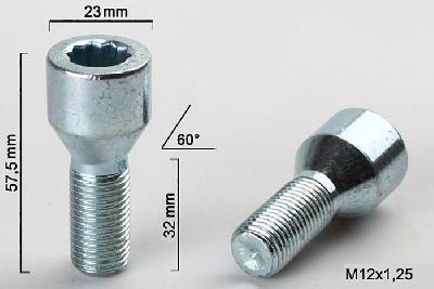 M12x1,25, Wielbout conisch inbus, Draadlengte 32mm, 23mm kopdiameter