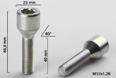 M12x1,25, Wielbout conisch inbus, Draadlengte 40mm, 23mm kopdiameter