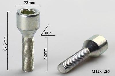 M12x1,25, Wielbout conisch inbus, Draadlengte 42mm, 23mm kopdiameter