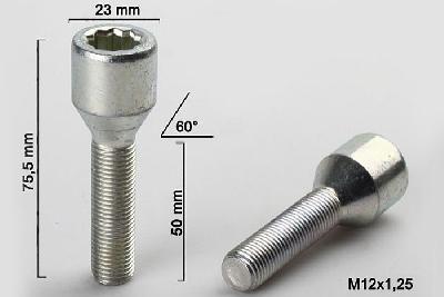 M12x1,25, Wielbout conisch inbus, Draadlengte 50mm, 23mm kopdiameter