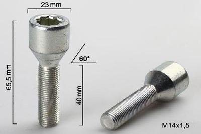 M14x1,5, Wielbout conisch inbus, Draadlengte 40mm, 23mm kopdiameter