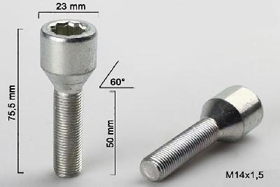M14x1,5, Wielbout conisch inbus, Draadlengte 50mm, 23mm kopdiameter