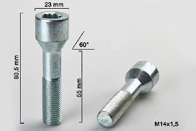 M14x1,5, Wielbout conisch inbus, Draadlengte 55mm, 23mm kopdiameter