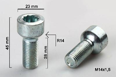 M14x1,5, Wielbout radius inbus, Draadlengte 28mm, 23mm kopdiameter