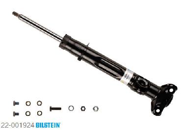 22-001924, Bilstein B4  Gas Schokdemper vooras, Mercedes 190 (W201), "2.0,  2.3,  2.3 E,  2.6,  D 2.0,  D 2.5,E 1.8,  E 2.0,  E 2.3,  E 2.3-16,  E 2.5-16,E 2.6,  E Evolution II 2.5,  Turbo-D 2.5", 10/1982-08/1993, mark: Tropen / Rear axle without ride height adjustment, Standaard lengte, geschikt voor gebruik met verlagingsveren tot -30mm