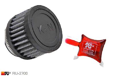 49mm aansluitdiameter, RU-2700, K&N Luchtfilter Universeel, Cilindrisch, Lengte filter 51mm, Buitendiameter onder 76mm, Buitendiameter kap 76mm, Rubber kap, Lengte flens 16mm, 0 mm