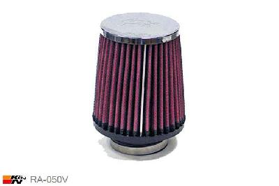 52mm aansluitdiameter, RA-050V, K&N Luchtfilter Universeel, Conisch, Lengte filter 102mm, Buitendiameter onder 89mm, Buitendiameter kap 76mm, Chroom kap, Lengte flens 22mm, 0 mm