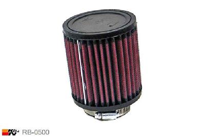 54mm aansluitdiameter, RB-0500, K&N Luchtfilter Universeel, Cilindrisch, Lengte filter 102mm, Buitendiameter onder 89mm, Buitendiameter kap 89mm, Rubber kap, Lengte flens 25mm, 5 graden hoek, 0 mm