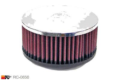 57mm aansluitdiameter, RC-0650, K&N Luchtfilter Universeel, Cilindrisch, Lengte filter 64mm, Buitendiameter onder 140mm, Buitendiameter kap 140mm, Chroom kap, Lengte flens 16mm, 21 mm