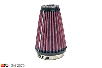 62mm aansluitdiameter, SN-2570, K&N Luchtfilter Universeel, Conisch, Lengte filter 127mm, Buitendiameter onder 89mm, Buitendiameter kap 51mm, Rubber kap, Lengte flens 16mm, 0 mm