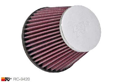 64mm aansluitdiameter, RC-9420, K&N Luchtfilter Universeel, Conisch, Lengte filter 114mm, Buitendiameter onder 133mm, Buitendiameter kap 89mm, Chroom kap, Lengte flens 17mm, 16 mm