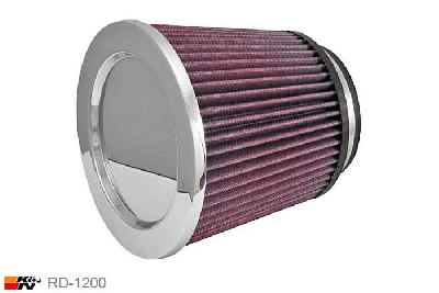 64mm aansluitdiameter, RD-1200, K&N Luchtfilter Universeel, Cilindrisch, Lengte filter 152mm, Buitendiameter onder 178mm, Buitendiameter kap 178mm, Chroom kap, Lengte flens 16mm, 0 mm