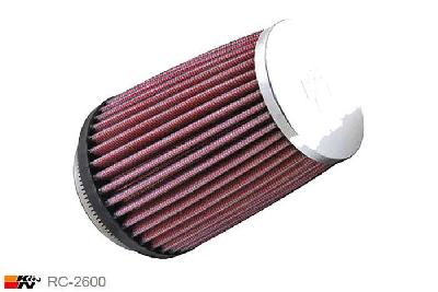 73mm aansluitdiameter, RC-2600, K&N Luchtfilter Universeel, Conisch, Lengte filter 127mm, Buitendiameter onder 102mm, Buitendiameter kap 76mm, Chroom kap, Lengte flens 16mm, 0 mm