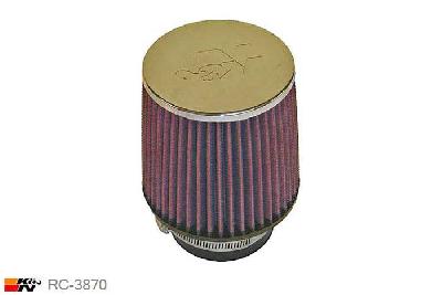 76mm aansluitdiameter, RC-3870, K&N Luchtfilter Universeel, Conisch, Lengte filter 127mm, Buitendiameter onder 127mm, Buitendiameter kap 114mm, Chroom kap, Lengte flens 44mm, 0 mm