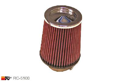 79mm aansluitdiameter, RC-5100, K&N Luchtfilter Universeel, Conisch, Lengte filter 178mm, Buitendiameter onder 152mm, Buitendiameter kap 127mm, Chroom kap, Lengte flens 44mm, 0 mm
