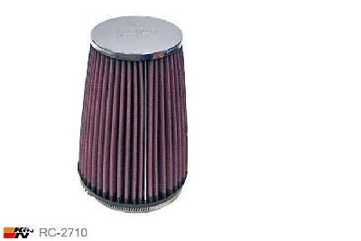 84mm aansluitdiameter, RC-2710, K&N Luchtfilter Universeel, Conisch, Lengte filter 165mm, Buitendiameter onder 121mm, Buitendiameter kap 89mm, Chroom kap, Lengte flens 16mm, 0 mm