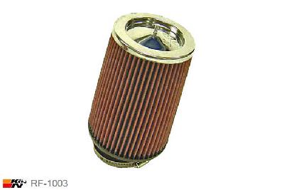 89mm aansluitdiameter, RF-1003, K&N Luchtfilter Universeel, Conisch, Lengte filter 203mm, Buitendiameter onder 146mm, Buitendiameter kap 127mm, Chroom kap, Lengte flens 44mm, 10 graden hoek, 0 mm