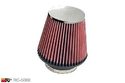 102mm aansluitdiameter, RC-5060, K&N Luchtfilter Universeel, Conisch, Lengte filter 152mm, Buitendiameter onder 165mm, Buitendiameter kap 114mm, Chroom kap, Lengte flens 44mm, 0 mm
