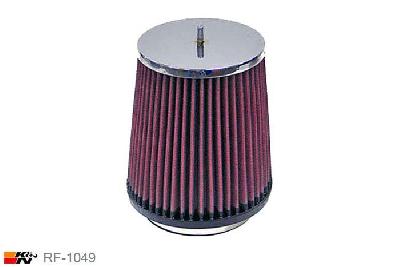 102mm aansluitdiameter, RF-1049, K&N Luchtfilter Universeel, Conisch, Lengte filter 152mm, Buitendiameter onder 137mm, Buitendiameter kap 114mm, Chroom kap, Lengte flens 16mm, 0 mm