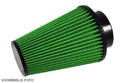 64mm aansluitdiameter, GRK25.365, Green Luchtfilter universeel, Conisch single cone, Lengte filter 200mm, Buitendiameter onder 152mm, Buitendiameter kap 120mm, Rubber kap, centraal
