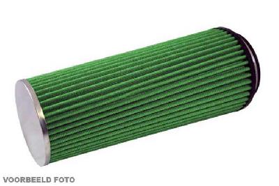 65mm aansluitdiameter, GRB10.65, Green Luchtfilter universeel, Cilindrisch single cone, Lengte filter 200mm, Buitendiameter onder 100mm, Buitendiameter kap 100mm, Chroom kap, centraal