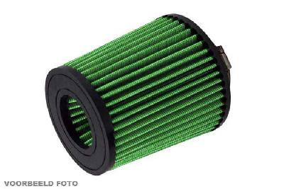 70mm aansluitdiameter, GRK4.70BC, Green Luchtfilter universeel, Conisch Bi-Cone, Lengte filter 140mm, Buitendiameter onder 120mm, Buitendiameter kap 100mm, Rubber kap, centraal, 30 graden hoek