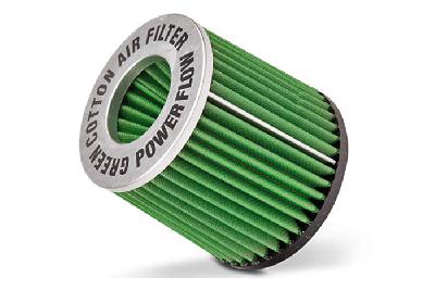 70mm aansluitdiameter, GRTA4.70, Green Luchtfilter universeel, Powerflow cilindrisch, Lengte filter 150mm, Buitendiameter onder 120mm, Buitendiameter kap 120mm, Aluminium geannodiseerde kap, centraal, 30 graden hoek