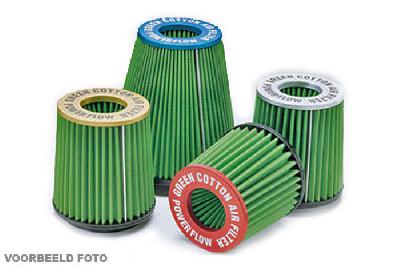 70mm aansluitdiameter, GRCR1.70, Green Luchtfilter universeel, Powerflow conisch, Lengte filter 130mm, Buitendiameter onder 140mm, Buitendiameter kap 120mm, Rood geannodiseerde kap, centraal