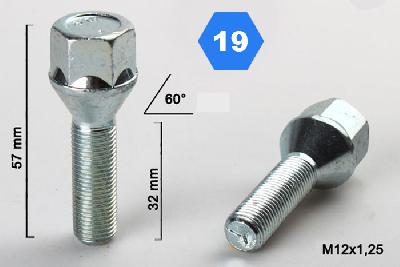M12x1,25, Verlengde wielbout conisch, Draadlengte 32mm, SW 19